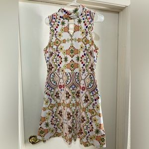 New York & Company White Geometric Floral Mini Dress